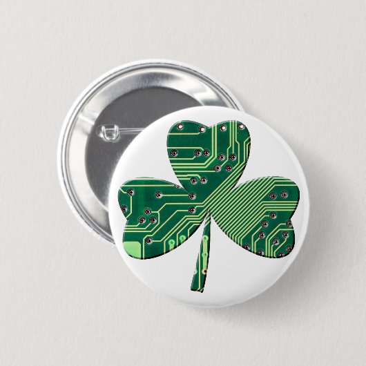 Badge Rond 5 Cm Green Circuit Board St Patrick Day Shamrock (Devant & derrière)