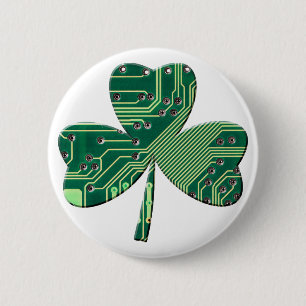 Badge Rond 5 Cm Green Circuit Board St Patrick Day Shamrock
