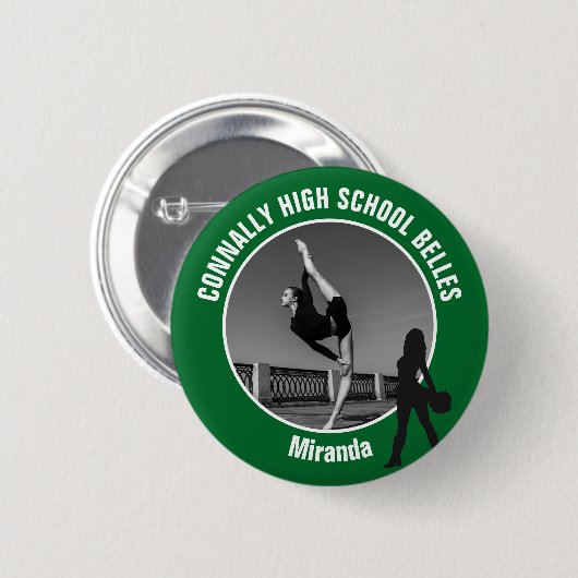Badge Rond 5 Cm Green Drill Team Photo High School Dancer (Devant & derrière)