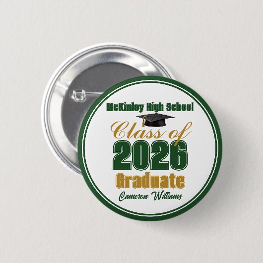 Badge Rond 5 Cm Green Gold Class of 2026 Graduation Keepsake (Devant & derrière)