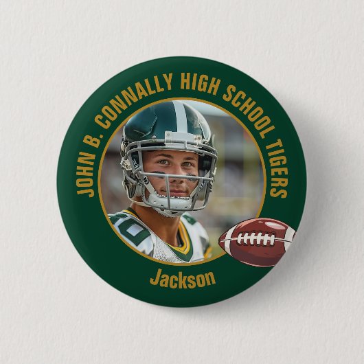 Badge Rond 5 Cm Green Gold High School Football Player Photo (Devant)