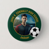 Badge Rond 5 Cm Green Gold Soccer Player Photo High School (Devant)