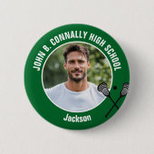 Badge Rond 5 Cm Green Lacrosse Player Photo High School Spirit (Devant)
