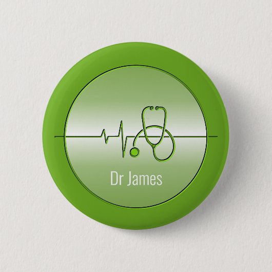 Badge Rond 5 Cm Green Médicale Stethoscope Heartbeat (Devant)