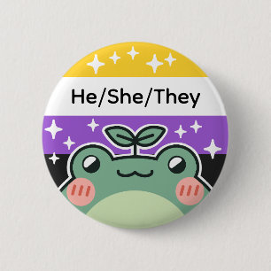 Badge Rond 5 Cm Grenouille à drapeau non binaire Pronoun personnal
