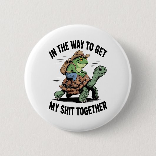 Badge Rond 5 Cm Grenouille avec tortue à cheval Casquette (Devant)