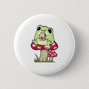 Badge Rond 5 Cm Grenouille Champignon Goblincore Mycologie Style C