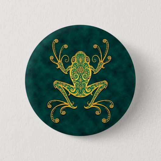 Badge Rond 5 Cm Grenouille d'arbre bleue d'or complexe (Devant)