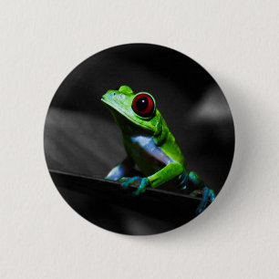 Badge Rond 5 Cm Grenouille d'arbre observée par rouge III