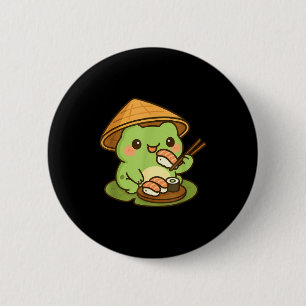 Badge Rond 5 Cm Grenouille Mignonne Mangeant des Sushi Anime Japon