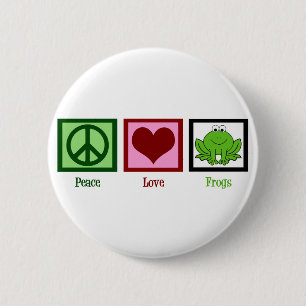 Badge Rond 5 Cm Grenouilles Peace Love