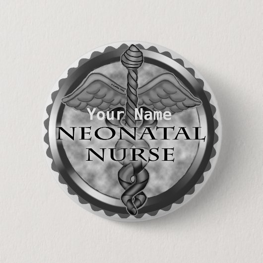 Badge Rond 5 Cm Grey caduceus Infirmière néonatale (Devant)