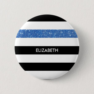 Badge Rond 5 Cm Grilles noires modernes FAUX Blue Glitz et nom