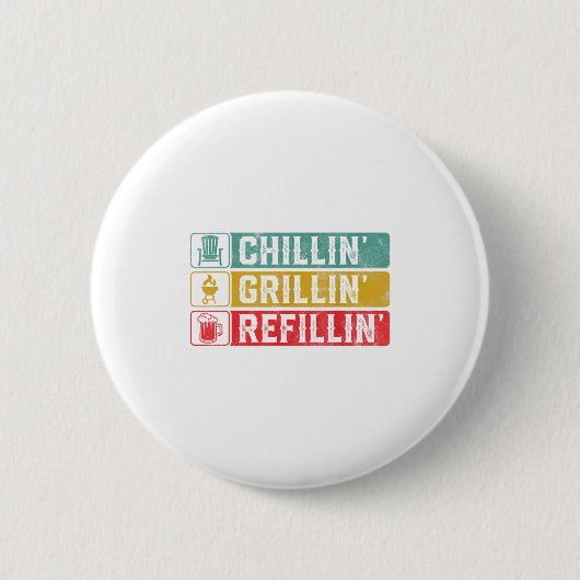 Badge Rond 5 Cm Grillin Chillin Refillin Bbq Pit Meat Smoat Grill (Devant)