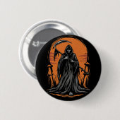 Badge Rond 5 Cm Grim Reaper Cartoon in Sunset Graveyard (Devant & derrière)