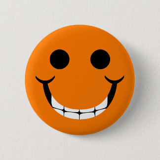 BADGE ROND 5 CM GRIMACE HEUREUSE ORANGE