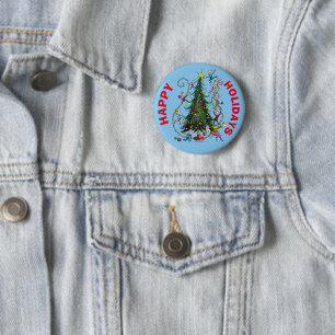 Badge Rond 5 Cm Grinch Classique Sapin de Noël
