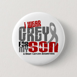 Badge Rond 5 Cm Gris d'usage du cancer du cerveau I pour mon fils