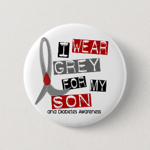 Badge Rond 5 Cm Gris d'usage du diabète I pour mon fils 37