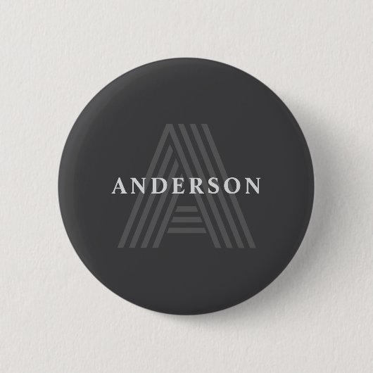 Badge Rond 5 Cm Gris foncé Rétro Moderne Monogramme Nom (Devant)