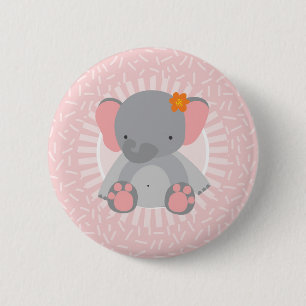 Badge Rond 5 Cm Gris mignon de rose d'éléphant de bébé