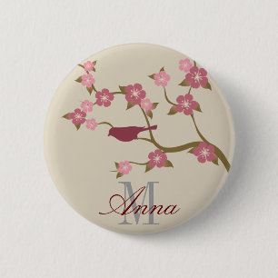 Badge Rond 5 Cm Gris nommé fait sur commande de bouton d'oiseau