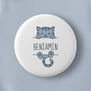 Badge Rond 5 Cm Gris Tabby Chat Pékin derrière Nom personnalisé