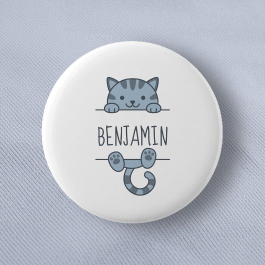 Badge Rond 5 Cm Gris Tabby Chat Pékin derrière Nom personnalisé