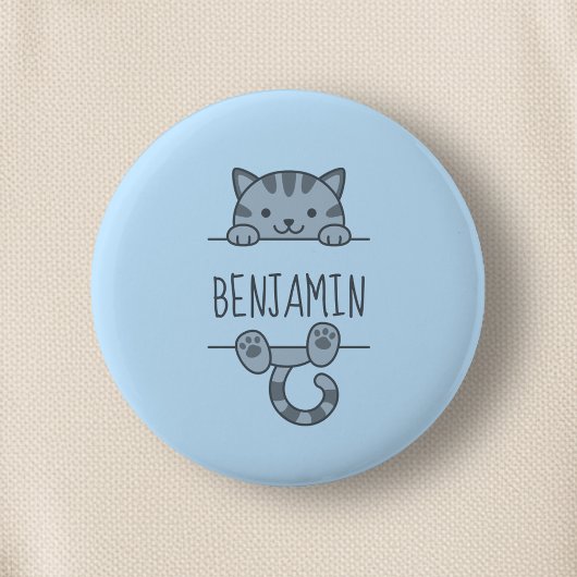 Badge Rond 5 Cm Gris Tabby Chat Pékin derrière Nom personnalisé Bl