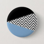 Badge Rond 5 Cm Gris Zigzag, Gris Chevron, Motif Zigzag, Bleu (Devant)
