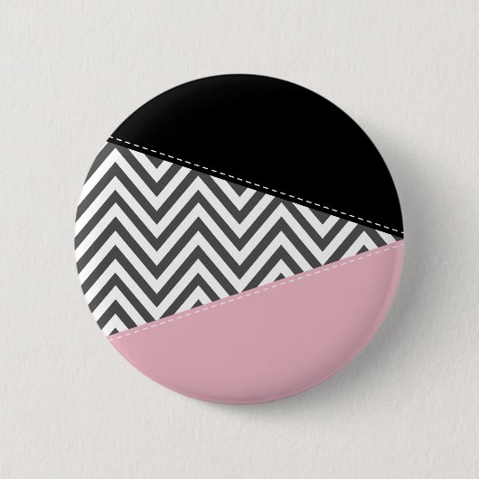 Badge Rond 5 Cm Gris Zigzag, Gris Chevron, Motif Zigzag, Rose (Devant)