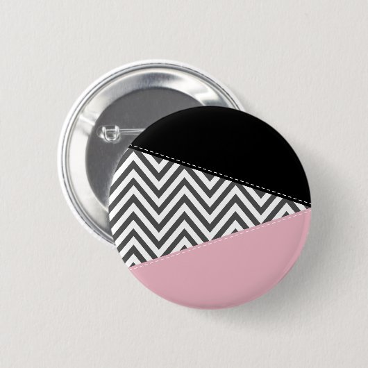 Badge Rond 5 Cm Gris Zigzag, Gris Chevron, Motif Zigzag, Rose (Devant & derrière)