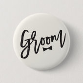 Badge Rond 5 Cm Groom Black Brush Script Bow Cravate de mariage (Devant)