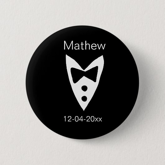 Badge Rond 5 Cm groomsman ajouter nom année noir arc chemise crava (Devant)