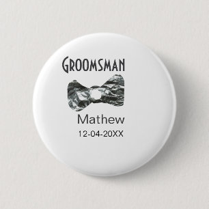 Badge Rond 5 Cm Groomsman ajouter nom date année col gris arc text