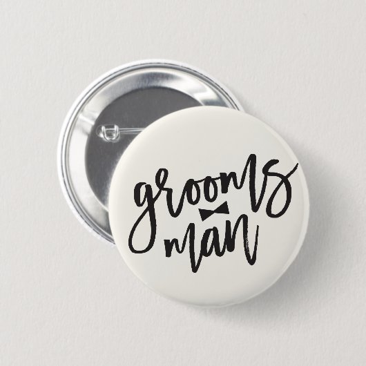 Badge Rond 5 Cm Groomsman Black Brush Script Bow Cravate de mariag (Devant & derrière)