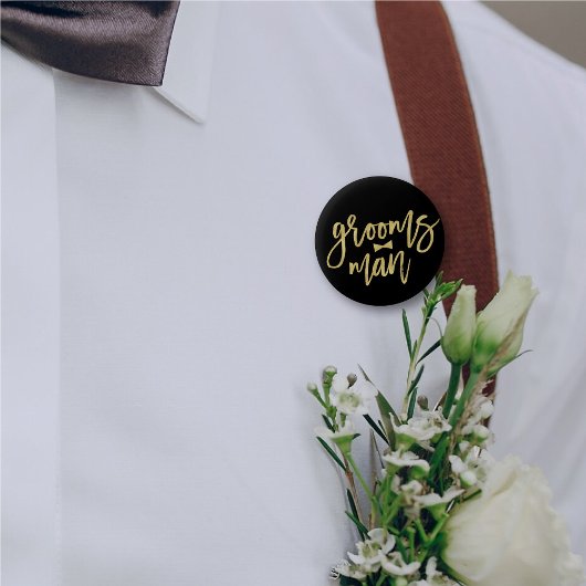 Badge Rond 5 Cm Groomsman Bow Cravate d'or Script de la fête nupti