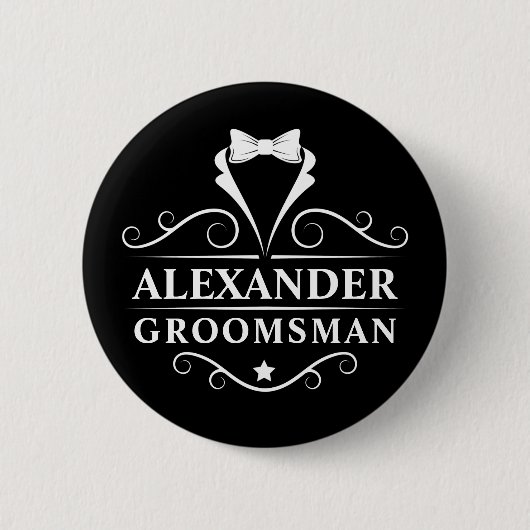 Badge Rond 5 Cm Groomsman Tuxedo Cravate noir (Devant)