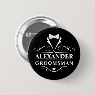 Badge Rond 5 Cm Groomsman Tuxedo Cravate noir