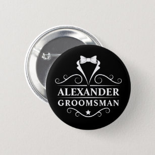 Badge Rond 5 Cm Groomsman Tuxedo Cravate noir