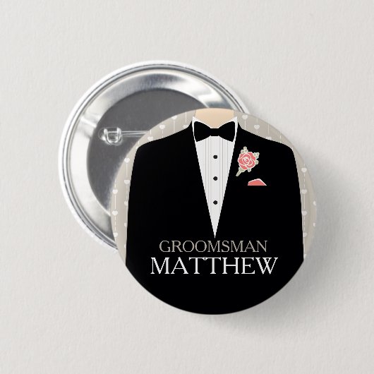 Badge Rond 5 Cm Groomsman tuxedo nommé mariage pin bouton (Devant & derrière)