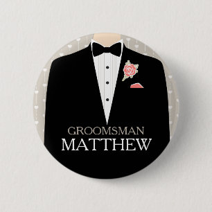 Badge Rond 5 Cm Groomsman tuxedo nommé mariage pin bouton