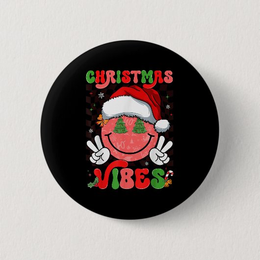 Badge Rond 5 Cm Groovy Christmas Vibes Smile Face Santa Hat Xmas M (Devant)