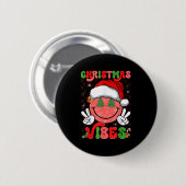 Badge Rond 5 Cm Groovy Christmas Vibes Smile Face Santa Hat Xmas M (Devant & derrière)