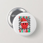 Badge Rond 5 Cm Groovy Christmas Vibes Smile Face Santa Hat Xmas T (Devant & derrière)