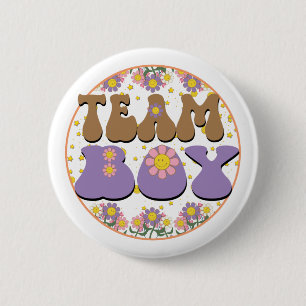 Badge Rond 5 Cm Groovy Gender Reveal Team Boy Blue
