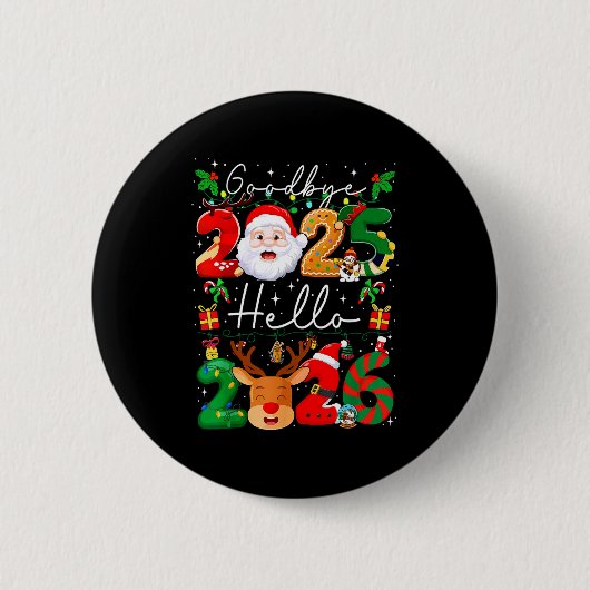 Badge Rond 5 Cm Groovy Goodbye 2025 Hello 2026 Happy New Years Eve (Devant)