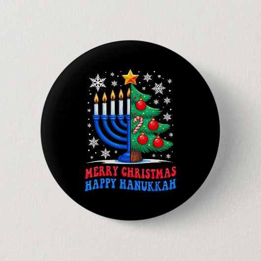 Badge Rond 5 Cm Groovy Merry Chrismukkah Happy Christmas Hanukkah (Devant)
