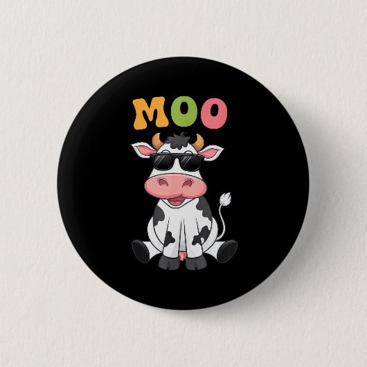Badge Rond 5 Cm Groovy Moo Cow - Funny Farmer Cow Men Women Kids B (Devant)