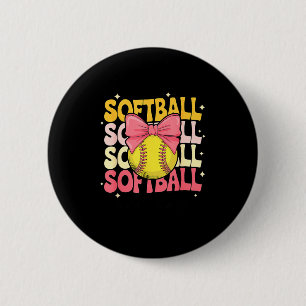 Badge Rond 5 Cm Groovy Softball Coquette Bow Amoureux de Softball